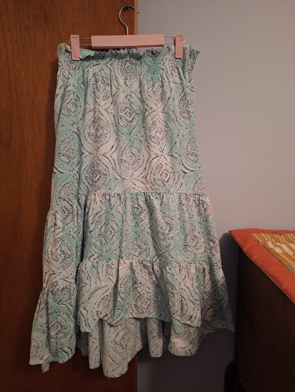 Lauren Conrad Tiered Mint Patterned Women's Skirt Hi/Low Maxi Size L